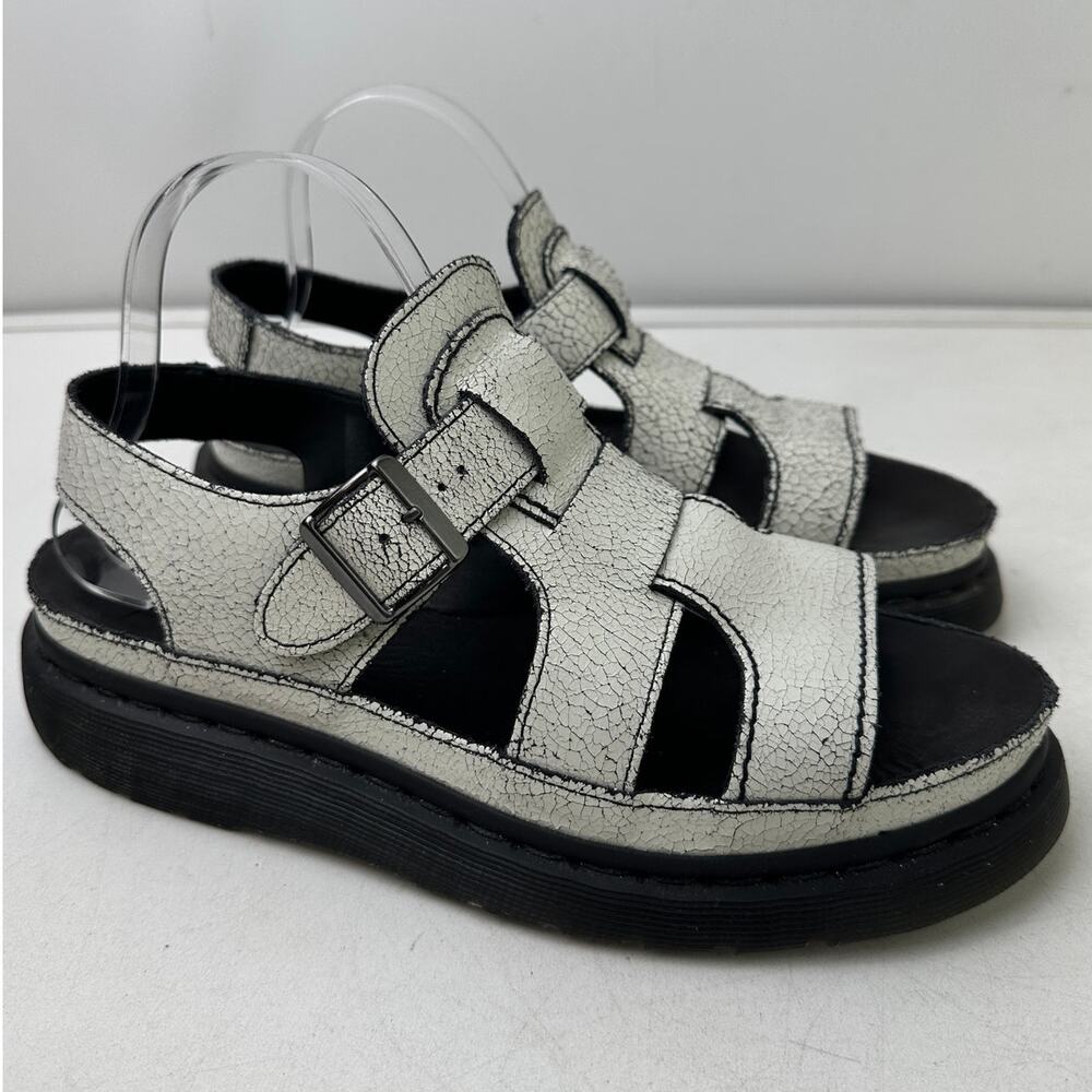 Vintage Dr. Martens Asha Double Tongue White Crackle Leather Sandal Women's Sz 9